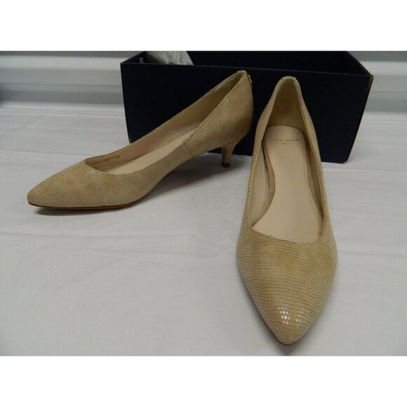 Cole Haan Beige Leather Snake-Embossed Kitten Heel Pumps 7B Low Heel Neutral - Picture 1 of 12